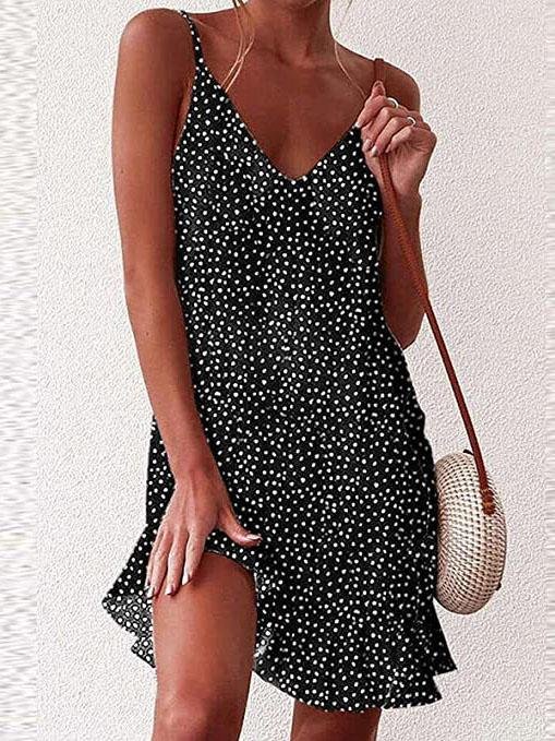 Deep V-Neck Sleeveless Print Mini Dress - Mini Dresses - INS | Online Fashion Free Shipping Clothing, Dresses, Tops, Shoes - 15/07/2021 - 20-30 - Category_Mini Dresses