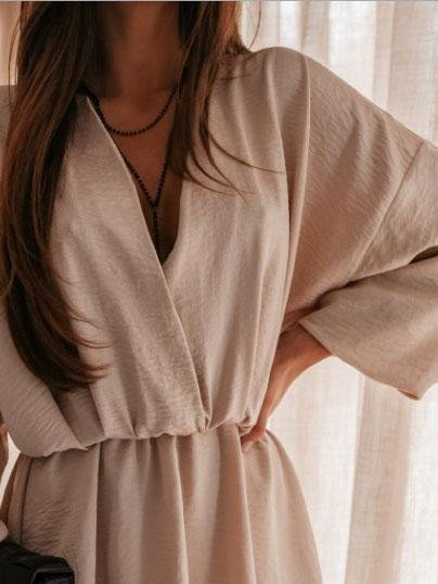 Deep V Solid Color Long Sleeve High Waist Dress - Mini Dresses - INS | Online Fashion Free Shipping Clothing, Dresses, Tops, Shoes - 01/06/2021 - Category_Mini Dresses - Color_Black