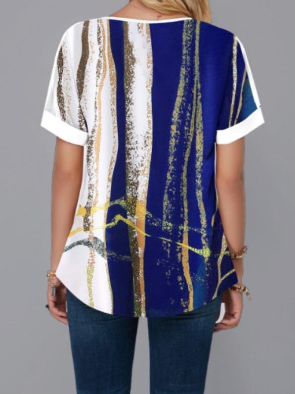 Digital Printed V-neck Short-sleeved Top - T-shirts - INS | Online Fashion Free Shipping Clothing, Dresses, Tops, Shoes - 10-20 - 19/06/2021 - color-blue