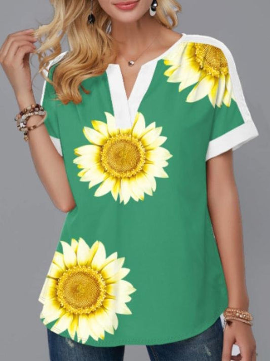 Digital Printed V-neck Short-sleeved Top - T-shirts - INS | Online Fashion Free Shipping Clothing, Dresses, Tops, Shoes - 10-20 - 19/06/2021 - color-blue