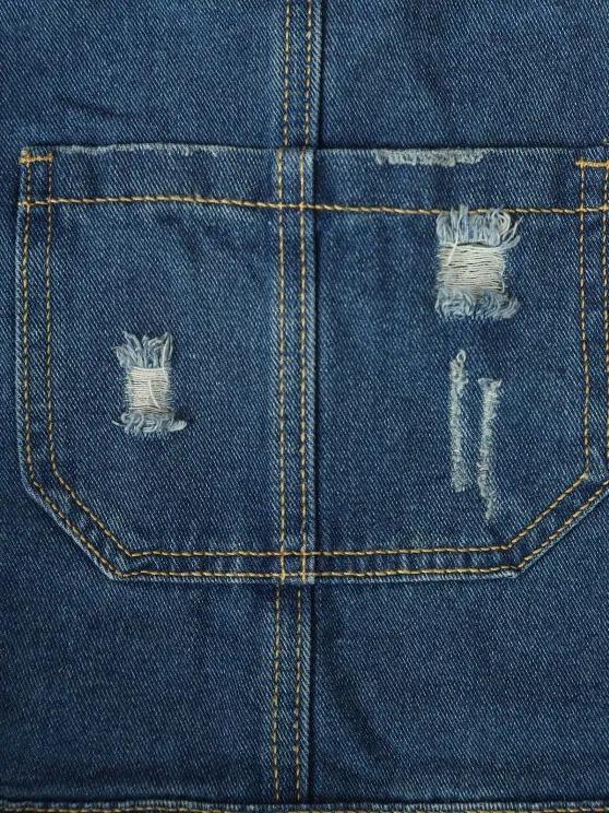 Distressed Frayed Denim Pinafore Dress - Dresses - INS | Online Fashion Free Shipping Clothing, Dresses, Tops, Shoes - 02/09/2021 - Blue - Casual Dresses