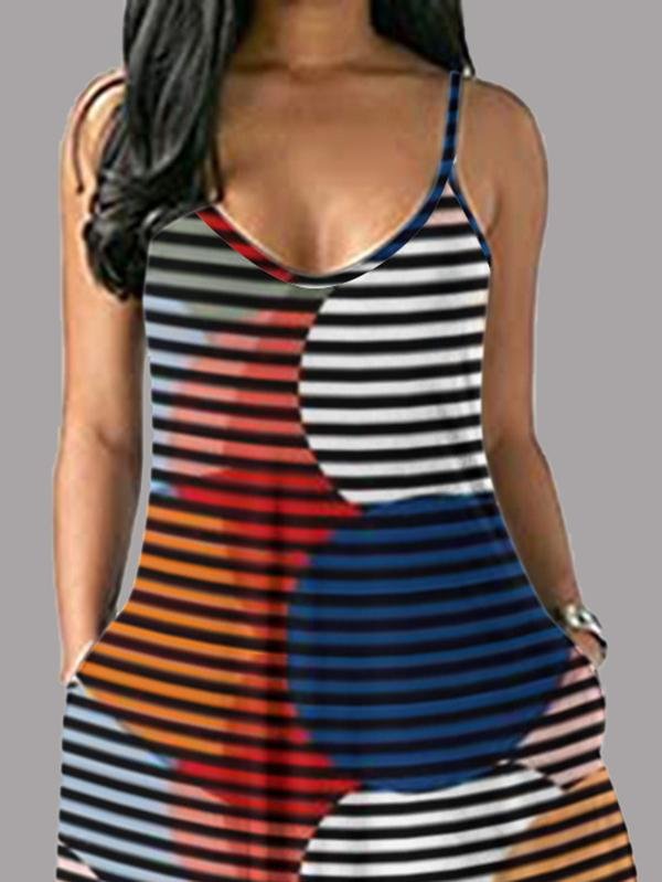 Dot & Stripes Printed Sleeveless Sling Maxi Dress - Maxi Dresses - INS | Online Fashion Free Shipping Clothing, Dresses, Tops, Shoes - 10/06/2021 - Color_Black - Color_Blue