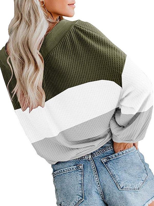 Drop Shoulder Colorblock LKnit Blouse Top - T-Shirts - INS | Online Fashion Free Shipping Clothing, Dresses, Tops, Shoes - 13/04/2021 - Color_Green - Color_Khaki