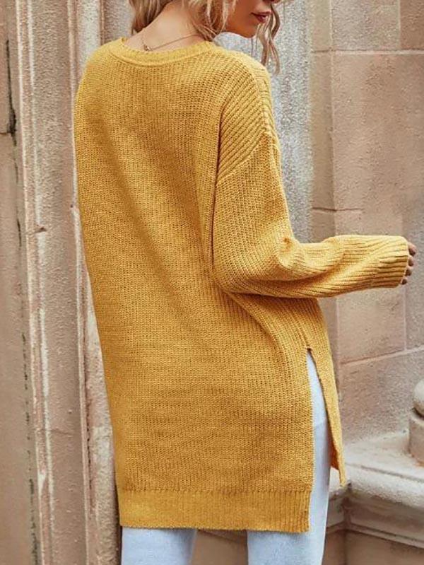 Drop Shoulder High Low Slit Tunic Sweater - Sweaters - INS | Online Fashion Free Shipping Clothing, Dresses, Tops, Shoes - 02/08/2021 - Autumn - Casual