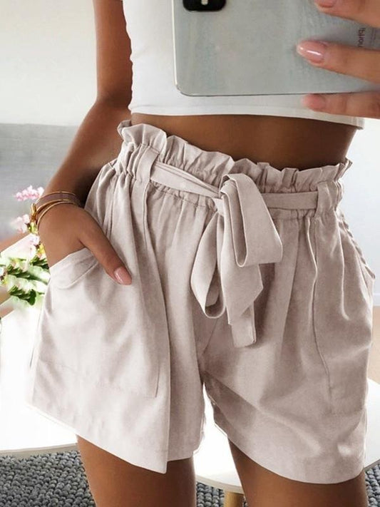 Elastic Casual Solid Color Loose Shorts With Wood Ears - Shorts - INS | Online Fashion Free Shipping Clothing, Dresses, Tops, Shoes - 10/05/2021 - Category_Shorts - Color_Apricot