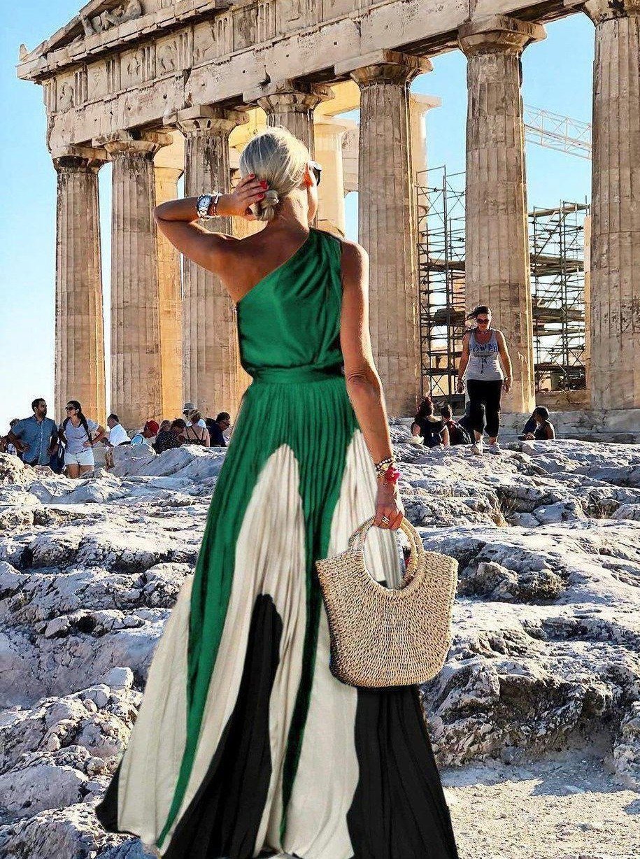 Elegant One Shoulder Colorblock A Line Prom Dress - Maxi Dresses - INS | Online Fashion Free Shipping Clothing, Dresses, Tops, Shoes - 13/05/2021 - 13052021 - 130521