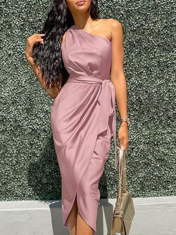 Elegant Slanted Shoulder Sleeveless Long Dress - Midi Dresses - INS | Online Fashion Free Shipping Clothing, Dresses, Tops, Shoes - 10/06/2021 - Color_Black - Color_Gray