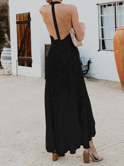 Elegant Sleeveless Lace Hollow Open-back Dress - Maxi Dresses - INS | Online Fashion Free Shipping Clothing, Dresses, Tops, Shoes - 17/06/2021 - 30-40 - color-black