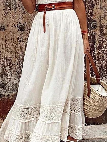 Elegant V-neck Lace Stitching Belt Long Dress - Maxi Dresses - INS | Online Fashion Free Shipping Clothing, Dresses, Tops, Shoes - 01/06/2021 - Color_Black - Color_White