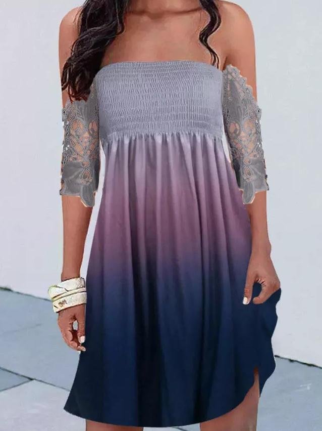 Exquisite One-line Neckline Printed Skirt - Mini Dresses - INS | Online Fashion Free Shipping Clothing, Dresses, Tops, Shoes - 02/06/2021 - Color_Blue - Color_Gray