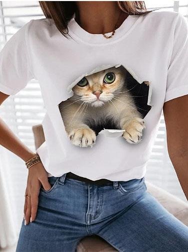 Fashion Animal Print Short-sleeved T-shirt - T-shirts - INS | Online Fashion Free Shipping Clothing, Dresses, Tops, Shoes - 04/06/2021 - Color_Black - Color_Blue