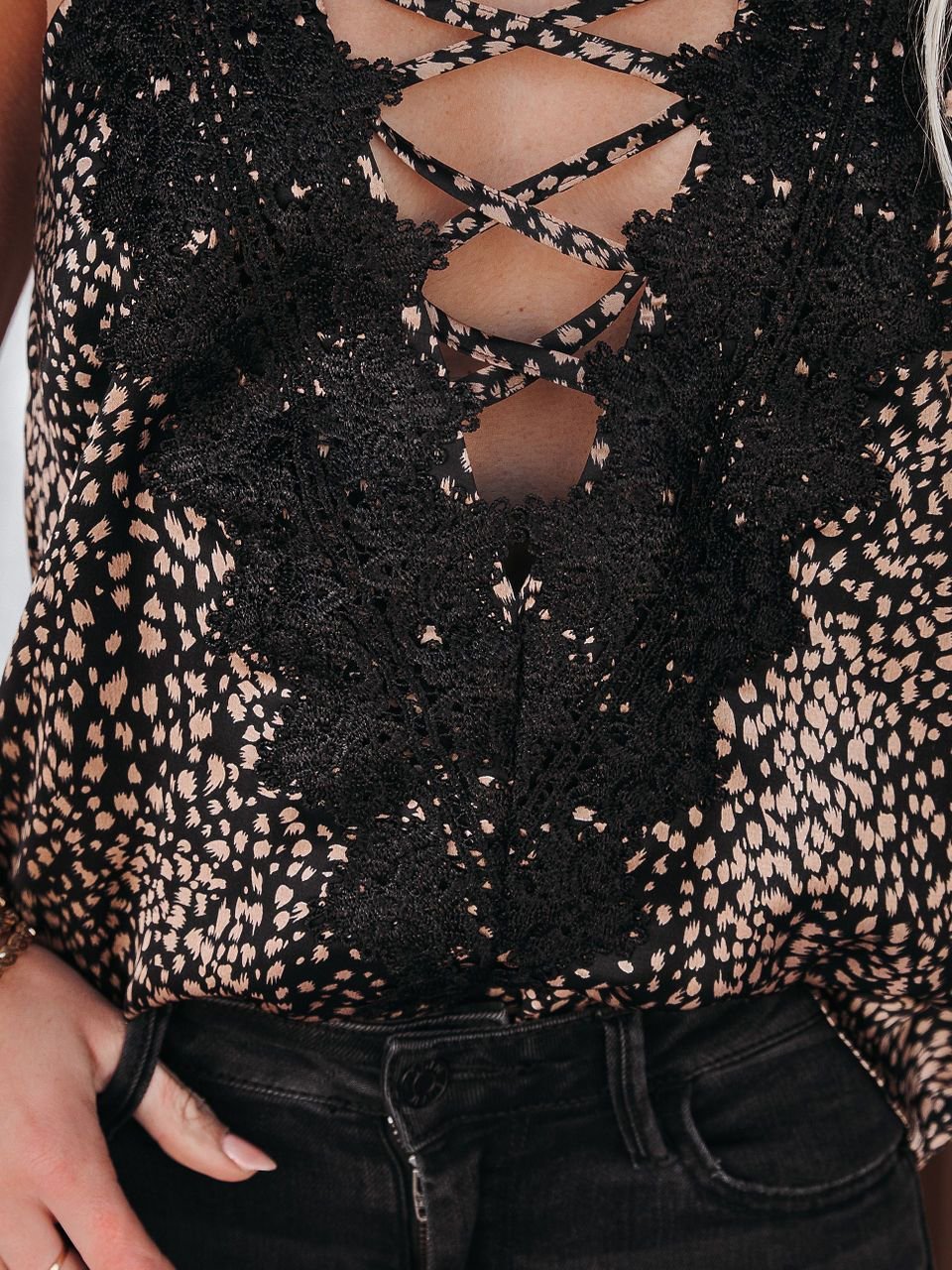 Fashion Deep V Lace Leopard Print Suspender Top - Tank Tops - INS | Online Fashion Free Shipping Clothing, Dresses, Tops, Shoes - 19/05/2021 - Color_Black - Season_Summer
