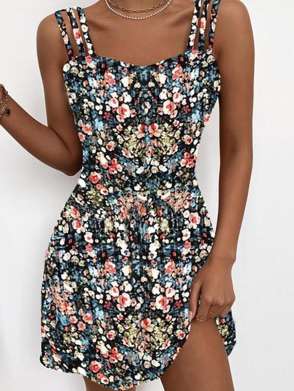 Fashion Floral Print Sleeveless Sling Mini Skirt - Mini Dresses - INS | Online Fashion Free Shipping Clothing, Dresses, Tops, Shoes - 10/06/2021 - Color_Red - Color_White