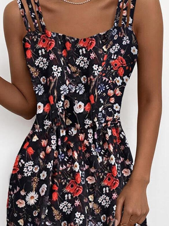 Fashion Floral Print Sleeveless Sling Mini Skirt - Mini Dresses - INS | Online Fashion Free Shipping Clothing, Dresses, Tops, Shoes - 10/06/2021 - Color_Red - Color_White