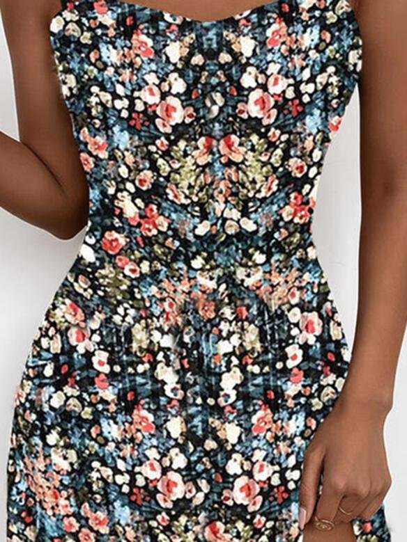 Fashion Floral Print Sleeveless Sling Mini Skirt - Mini Dresses - INS | Online Fashion Free Shipping Clothing, Dresses, Tops, Shoes - 10/06/2021 - Color_Red - Color_White