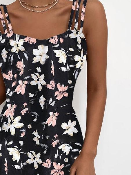 Fashion Floral Print Sleeveless Sling Mini Skirt - Mini Dresses - INS | Online Fashion Free Shipping Clothing, Dresses, Tops, Shoes - 10/06/2021 - Color_Red - Color_White