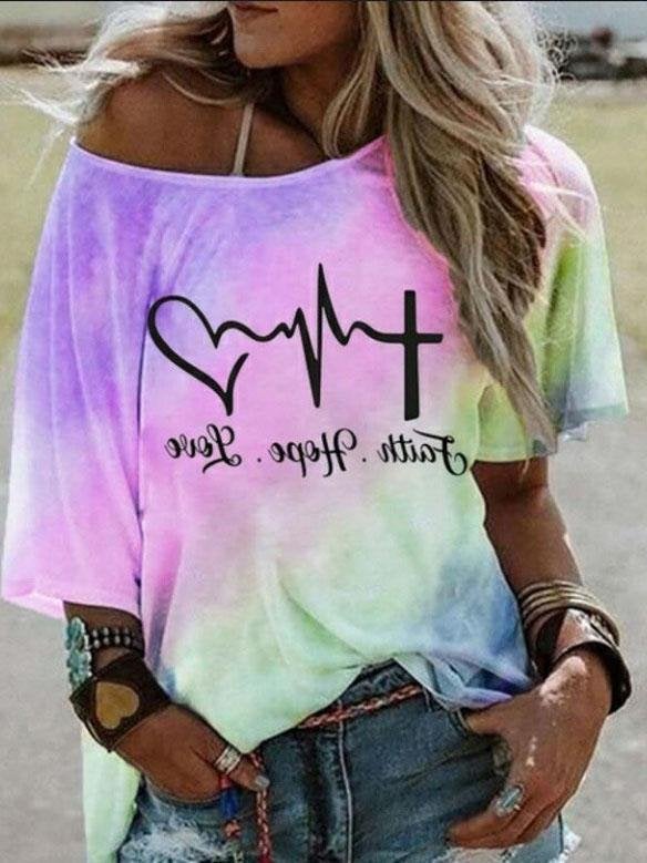 Fashion Gradient Color Letter Print Loose T-shirt - T-Shirts - INS | Online Fashion Free Shipping Clothing, Dresses, Tops, Shoes - 05/06/2021 - Color_Blue - Color_Pink