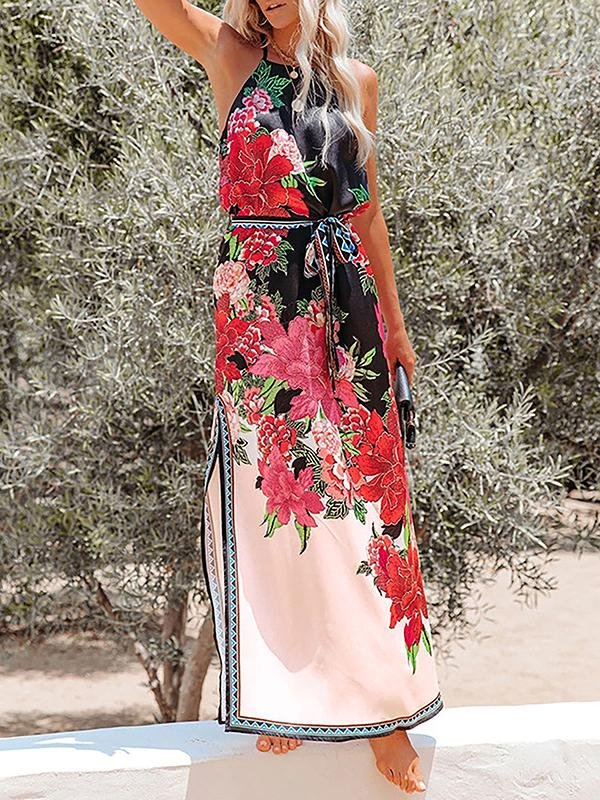 Fashion Printed High-waist Lace-up Halter Dress - Maxi Dresses - INS | Online Fashion Free Shipping Clothing, Dresses, Tops, Shoes - 27/07/2021 - 30-40 - color-red