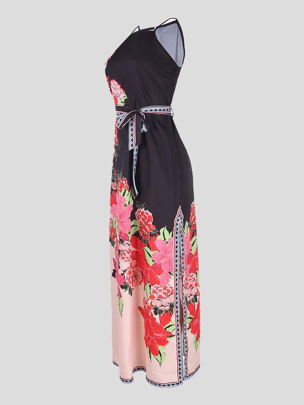 Fashion Printed High-waist Lace-up Halter Dress - Maxi Dresses - INS | Online Fashion Free Shipping Clothing, Dresses, Tops, Shoes - 27/07/2021 - 30-40 - color-red