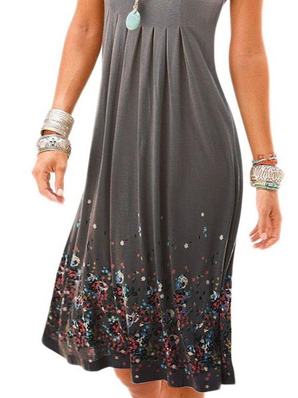 Fashion Round Neck Print Gradient Mini Dress - Mini Dresses - INS | Online Fashion Free Shipping Clothing, Dresses, Tops, Shoes - 24/05/2021 - Color_Gray - Color_Light Blue