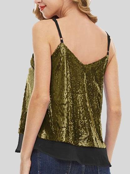 Fashion Sequined V-neck Sleeveless Vest - Tank Tops - INS | Online Fashion Free Shipping Clothing, Dresses, Tops, Shoes - 07/06/2021 - Color_Apricot - Color_Black