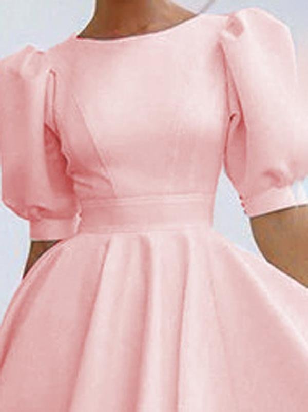 Fashion Solid Puff Mid Sleeve Big Swing Midi Dresses - Midi Dresses - INS | Online Fashion Free Shipping Clothing, Dresses, Tops, Shoes - 06/07/2021 - 30-40 - color-black