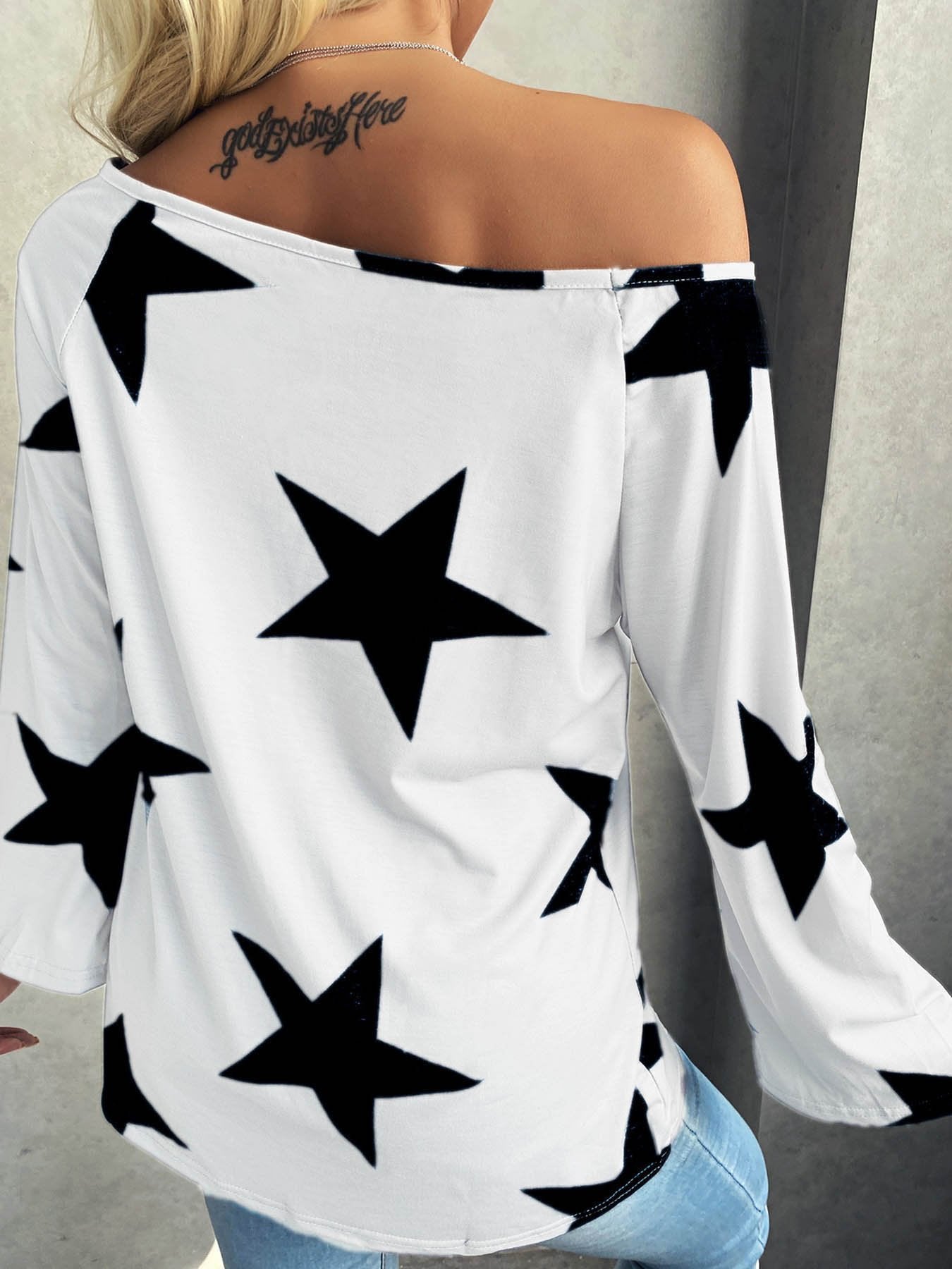 Fashion Star Print Long Sleeve Blouses - T-shirts - INS | Online Fashion Free Shipping Clothing, Dresses, Tops, Shoes - 04/06/2021 - BLO2106040010 - Color_Blue