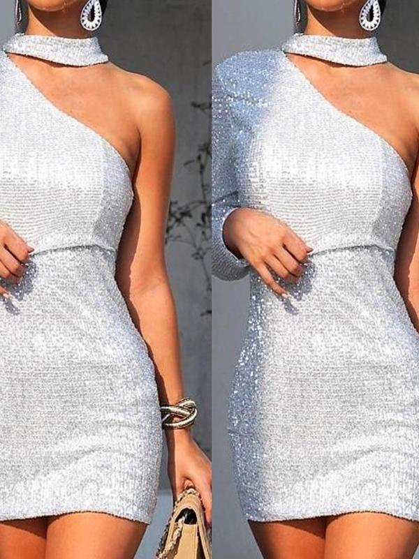 Fashion Strapless Silver Mini Dress - Mini Dresses - INS | Online Fashion Free Shipping Clothing, Dresses, Tops, Shoes - 14/05/2021 - 140521 - Color_Silver