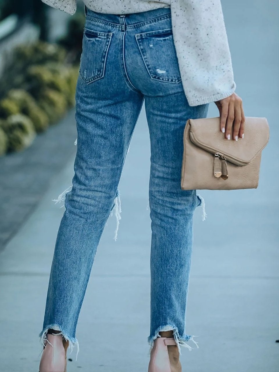 Fashion Street Straight-leg Ripped Jeans - Jeans - INS | Online Fashion Free Shipping Clothing, Dresses, Tops, Shoes - 10/05/2021 - Color_Blue - DEN210510161