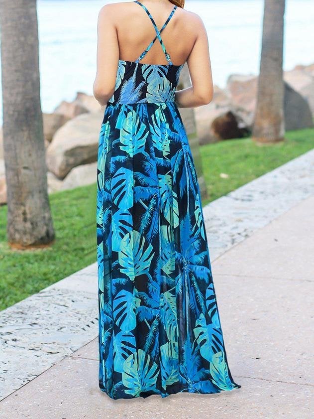 Fashion V-neck Bohemian Floral Sling Long Skirt - Maxi Dresses - INS | Online Fashion Free Shipping Clothing, Dresses, Tops, Shoes - 09/06/2021 - Color_Black - Color_Blue