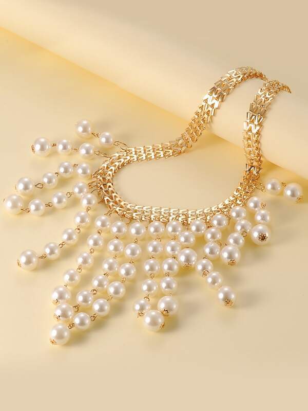 Faux Pearl Tassel Charm Necklace - INS | Online Fashion Free Shipping Clothing, Dresses, Tops, Shoes