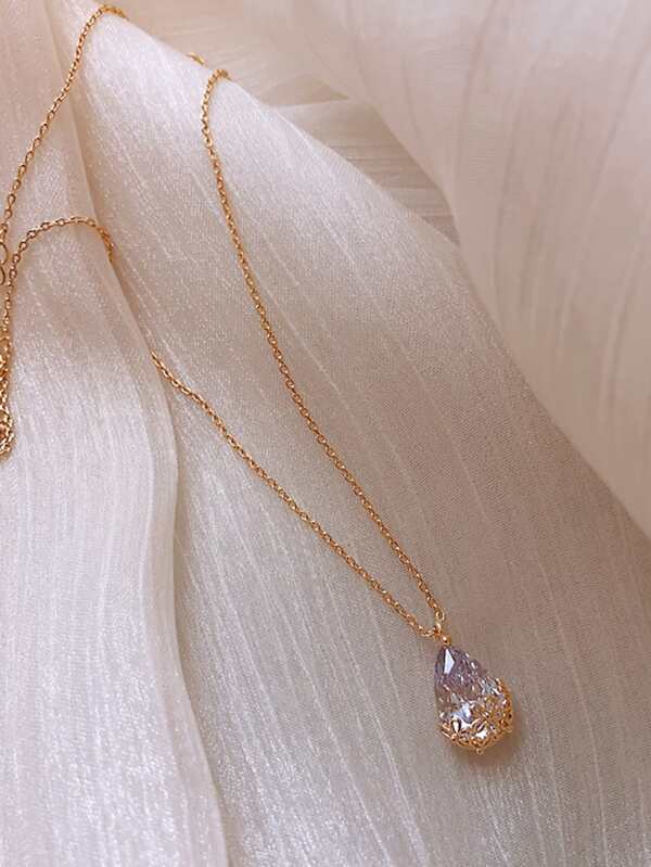 Faux Teardrop Crystal Charm Necklace - INS | Online Fashion Free Shipping Clothing, Dresses, Tops, Shoes