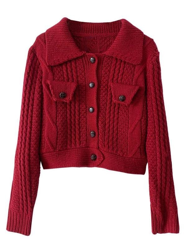Flap Detail Button Up Cable Knit Cardigan - Cardigans - INS | Online Fashion Free Shipping Clothing, Dresses, Tops, Shoes - 02/09/2021 - Autumn - Cardigans