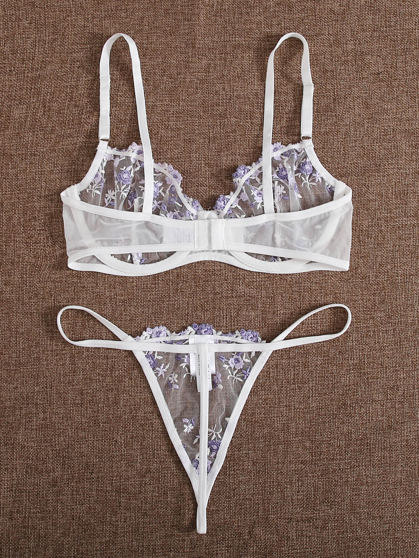 Floral Embroidered Mesh Underwire Lingerie Set - INS | Online Fashion Free Shipping Clothing, Dresses, Tops, Shoes