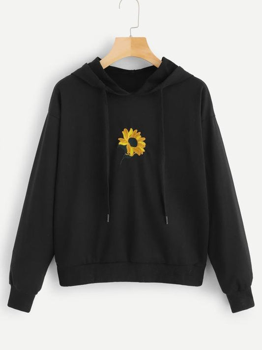 Floral Embroidery Hooded Sweatshirt - INS | Online Fashion Free Shipping Clothing, Dresses, Tops, Shoes