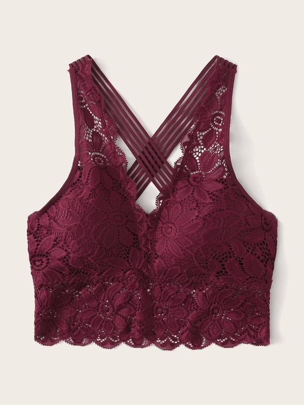 Floral Lace Criss Cross Bralette - INS | Online Fashion Free Shipping Clothing, Dresses, Tops, Shoes