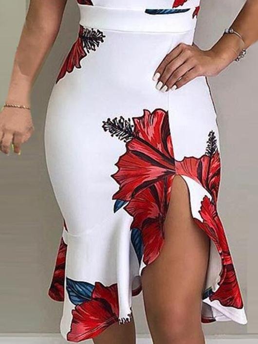 Floral Print Deep V-Neck Irregular Dress - Midi Dresses - INS | Online Fashion Free Shipping Clothing, Dresses, Tops, Shoes - 20-30 - 29/06/2021 - Category_Midi Dresses