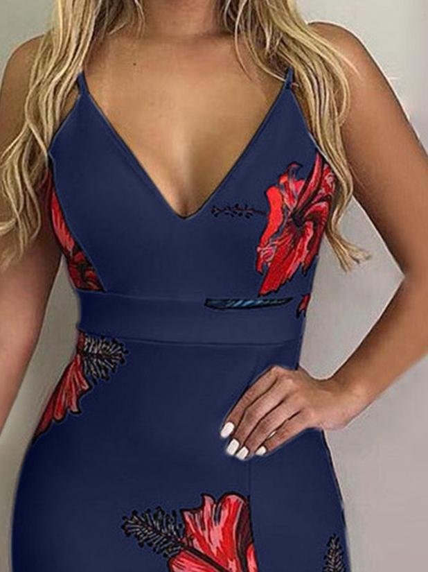 Floral Print Deep V-Neck Irregular Dress - Midi Dresses - INS | Online Fashion Free Shipping Clothing, Dresses, Tops, Shoes - 20-30 - 29/06/2021 - Category_Midi Dresses