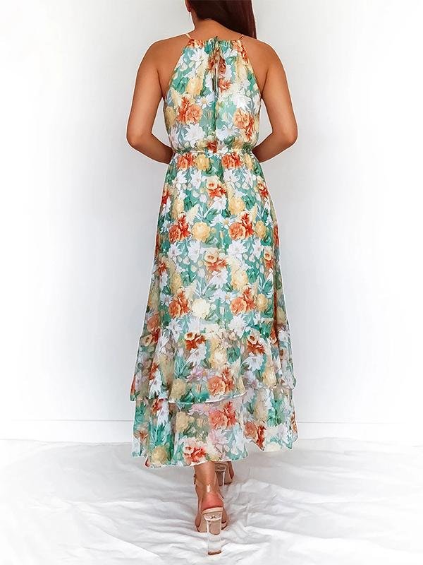 Floral Print Halter Sleeveless Dress - Midi Dresses - INS | Online Fashion Free Shipping Clothing, Dresses, Tops, Shoes - 18/06/2021 - 30-40 - color-black