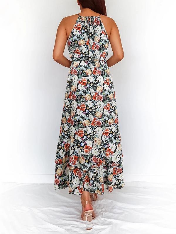 Floral Print Halter Sleeveless Dress - Midi Dresses - INS | Online Fashion Free Shipping Clothing, Dresses, Tops, Shoes - 18/06/2021 - 30-40 - color-black