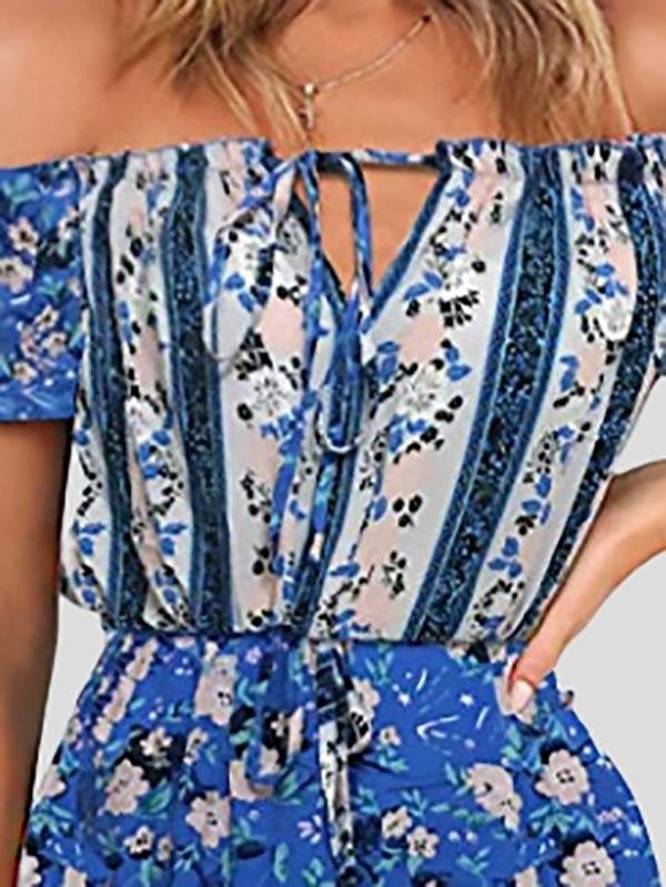 Floral Print Off Shoulder Strapless Dress - Mini Dresses - INS | Online Fashion Free Shipping Clothing, Dresses, Tops, Shoes - 17/07/2021 - 20-30 - color-blue