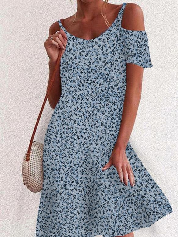 Floral Print Off The Shoulder Mini Dress - Mini Dresses - INS | Online Fashion Free Shipping Clothing, Dresses, Tops, Shoes - 24/05/2021 - Category_Mini Dresses - Color_Apricot