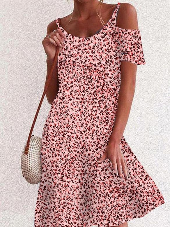 Floral Print Off The Shoulder Mini Dress - Mini Dresses - INS | Online Fashion Free Shipping Clothing, Dresses, Tops, Shoes - 24/05/2021 - Category_Mini Dresses - Color_Apricot