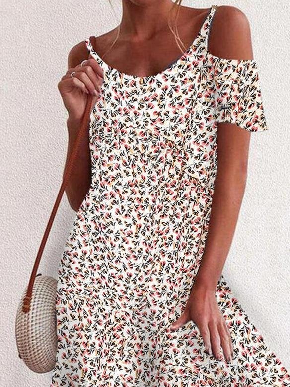 Floral Print Off The Shoulder Mini Dress - Mini Dresses - INS | Online Fashion Free Shipping Clothing, Dresses, Tops, Shoes - 24/05/2021 - Category_Mini Dresses - Color_Apricot