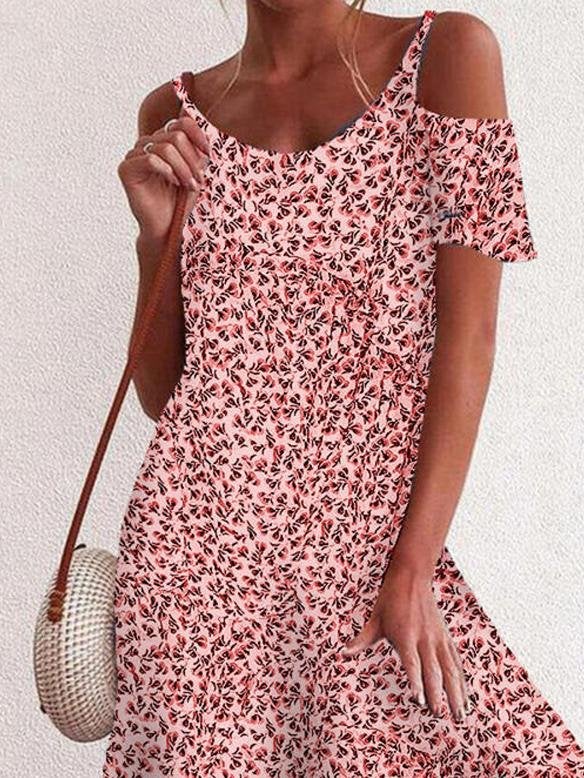 Floral Print Off The Shoulder Mini Dress - Mini Dresses - INS | Online Fashion Free Shipping Clothing, Dresses, Tops, Shoes - 24/05/2021 - Category_Mini Dresses - Color_Apricot