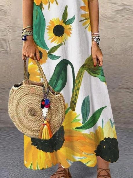 Floral Print Round Neck Maxi Dress - Maxi Dresses - INS | Online Fashion Free Shipping Clothing, Dresses, Tops, Shoes - 19/06/2021 - 20-30 - Category_Maxi Dresses