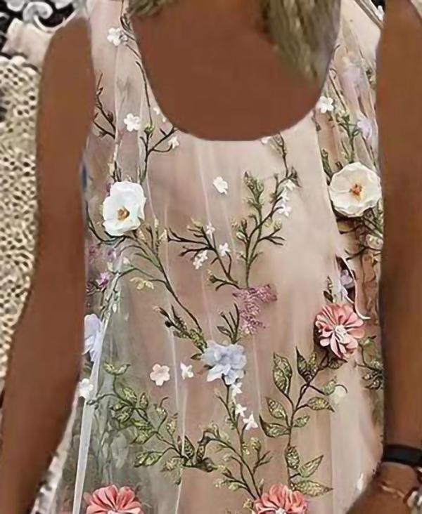 Floral Print Round Neck Sleeveless Mini Dresses - Mini Dresses - INS | Online Fashion Free Shipping Clothing, Dresses, Tops, Shoes - 02/06/2021 - Color_Khaki - DRE2106021166