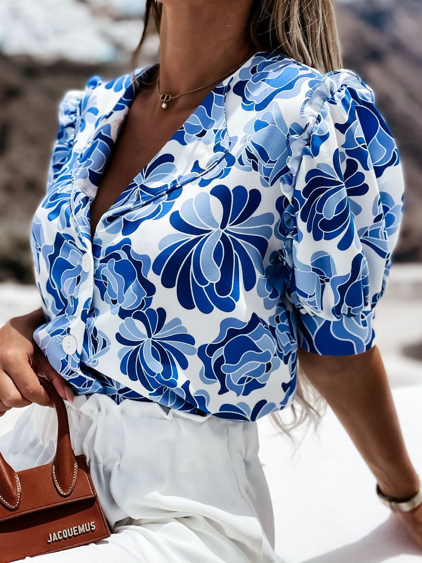 Floral Print Ruffled Single Breasted Short Sleeve Blouses - Blouses - INS | Online Fashion Free Shipping Clothing, Dresses, Tops, Shoes - 14/07/2021 - 20-30 - BLO2107141192