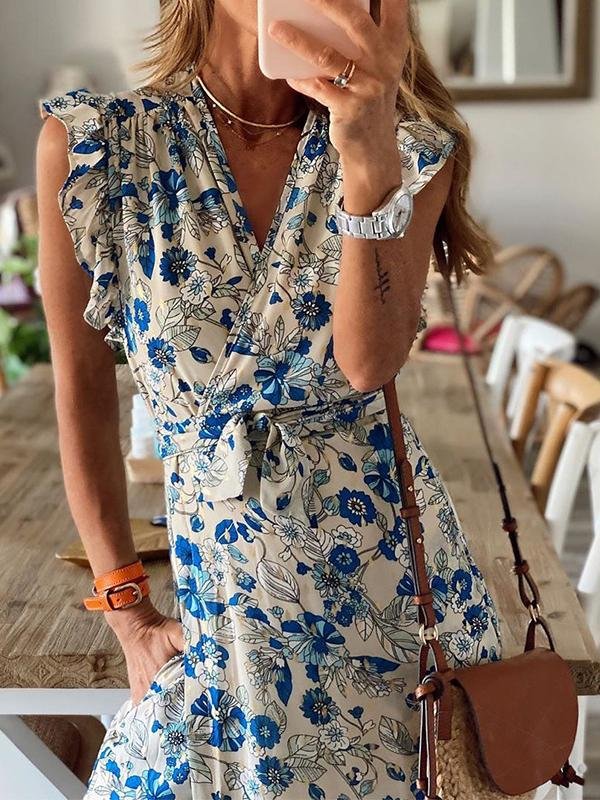 Floral Printed Bandage Maxi Dress - Maxi Dresses - INS | Online Fashion Free Shipping Clothing, Dresses, Tops, Shoes - 15/06/2021 - Color_Blue - Color_Red