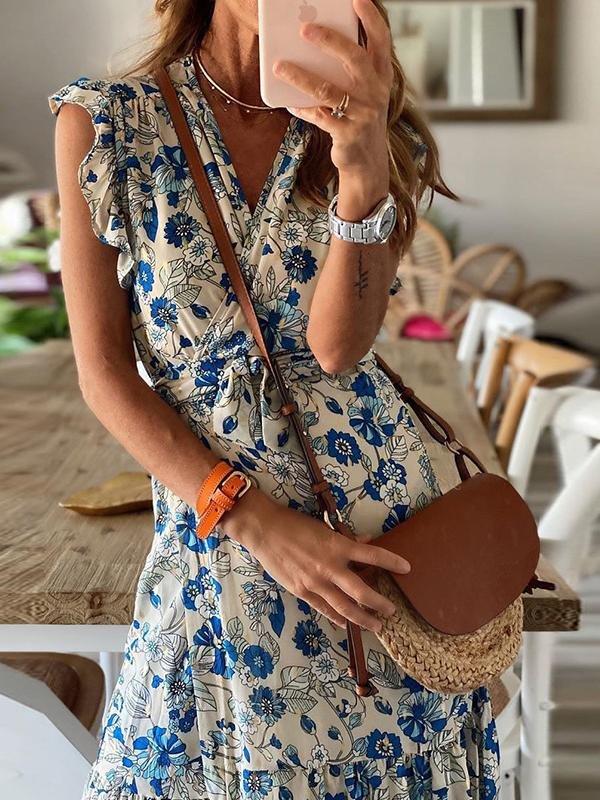 Floral Printed Bandage Maxi Dress - Maxi Dresses - INS | Online Fashion Free Shipping Clothing, Dresses, Tops, Shoes - 15/06/2021 - Color_Blue - Color_Red